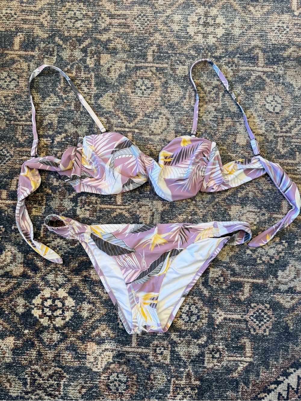 Volcom Purple Floral Leaf Tie Bikini Set